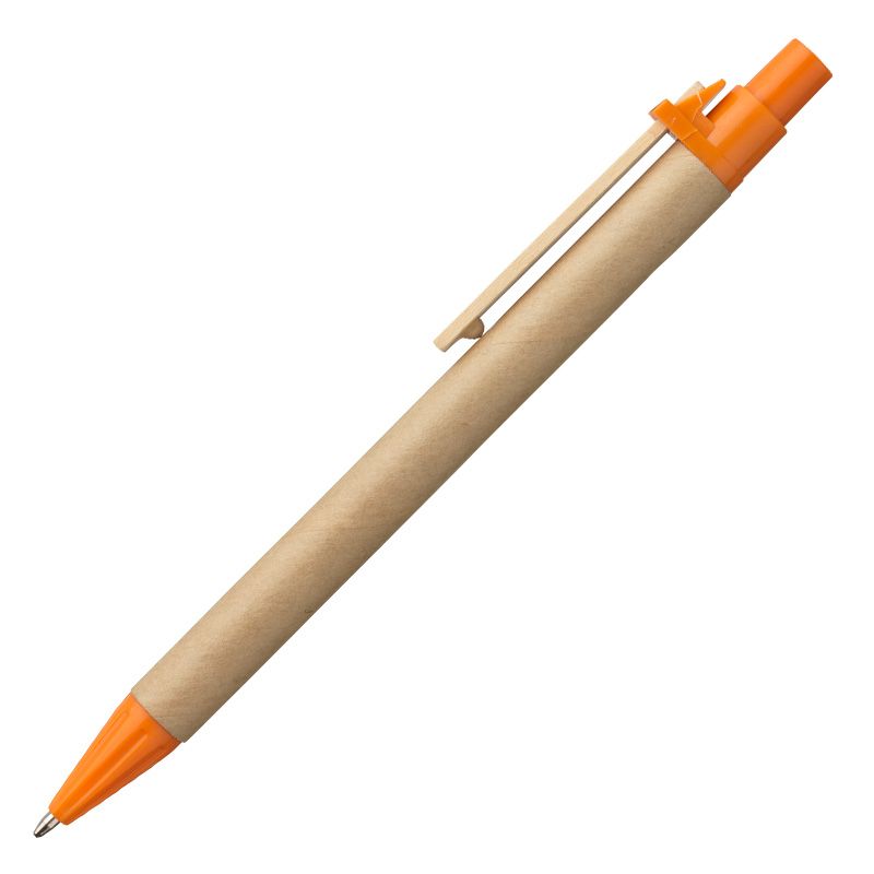 pen met kartonnen basis en slechts kleine oranje plastic onderdelen